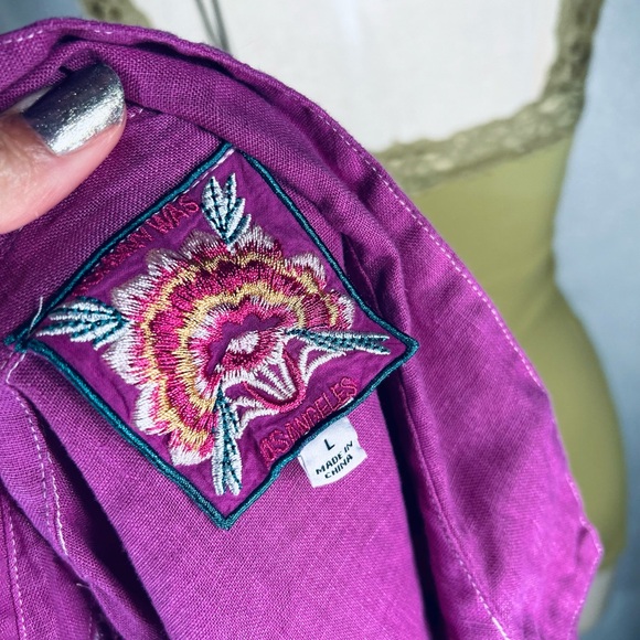 Johnny Was Gracie Butterfly European Linen Button Up Violet NWT - Picture 5 of 6